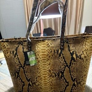 Badgley Mischka Brown Snake Print Tote